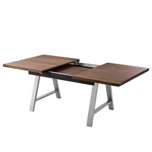 Eettafel Woodha A massief acaciahout/staal - Walnoot - Breedte: 160 cm - Met uitschuifbaar middengedeelte en inlegplaten - Zilver