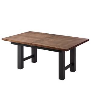 Table Woodha H Acacia massif / Acier - Noyer - Largeur : 160 cm - Avec rallonge centrale et plateaux insérés - Noir