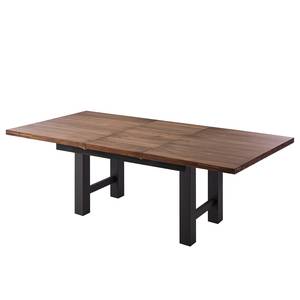 Eettafel Woodha H massief acaciahout/staal - Walnoot - Breedte: 160 cm - Met uitschuifbaar middengedeelte en inlegplaten - Zwart