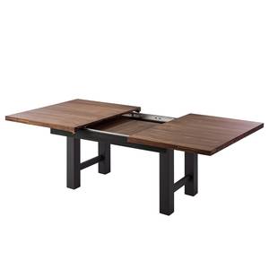 Eettafel Woodha H massief acaciahout/staal - Walnoot - Breedte: 160 cm - Met uitschuifbaar middengedeelte en inlegplaten - Zwart