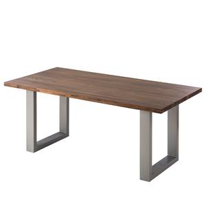 Eettafel Woodha U massief acaciahout/staal - Walnoot - Breedte: 180 cm - Zonder functie - Zilver