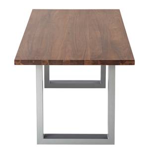 Eettafel Woodha U massief acaciahout/staal - Walnoot - Breedte: 180 cm - Zonder functie - Zilver