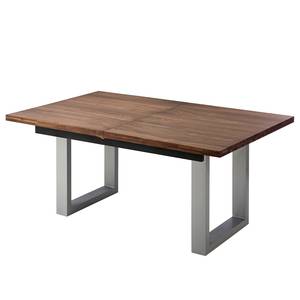 Table Woodha U Acacia massif / Acier - Noyer - Largeur : 160 cm - Avec rallonge centrale et plateaux insérés - Argenté