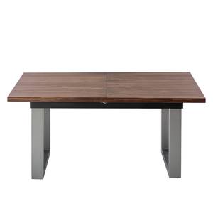 Table Woodha U Acacia massif / Acier - Noyer - Largeur : 160 cm - Avec rallonge centrale et plateaux insérés - Argenté