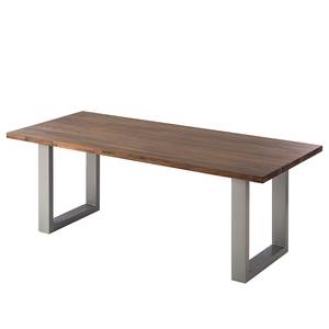 Eettafel Woodha U massief acaciahout/staal - Walnoot - Breedte: 200 cm - Zonder functie - Zilver