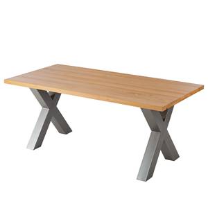 Table Woodha X Hêtre massif / Acier - Hêtre - Largeur : 180 cm - Sans rallonge - Argenté