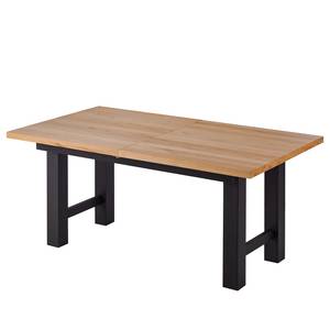 Table Woodha H Hêtre massif / Acier - Hêtre - Largeur : 180 cm - Avec rallonge centrale et plateaux insérés - Noir