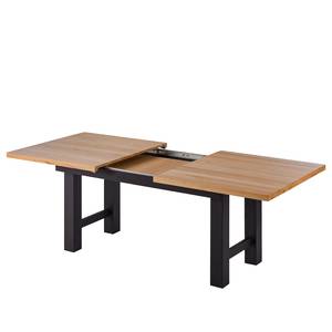 Table Woodha H Hêtre massif / Acier - Hêtre - Largeur : 180 cm - Avec rallonge centrale et plateaux insérés - Noir