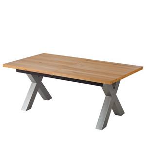 Table Woodha X Hêtre massif / Acier - Hêtre - Largeur : 180 cm - Avec rallonge centrale et plateaux insérés - Argenté