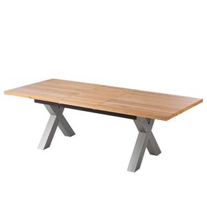 Table Woodha X Hêtre massif / Acier - Hêtre - Largeur : 180 cm - Avec rallonge centrale et plateaux insérés - Argenté