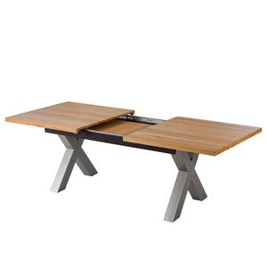 Table Woodha X Hêtre massif / Acier - Hêtre - Largeur : 180 cm - Avec rallonge centrale et plateaux insérés - Argenté