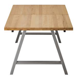Table Woodha A Hêtre massif / Acier - Hêtre - Largeur : 160 cm - Avec rallonge centrale et plateaux insérés - Argenté