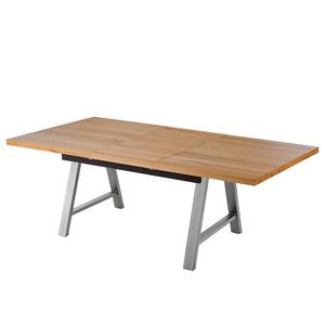 Table Woodha A Hêtre massif / Acier - Hêtre - Largeur : 160 cm - Avec rallonge centrale et plateaux insérés - Argenté