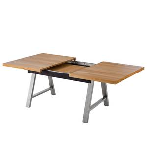 Table Woodha A Hêtre massif / Acier - Hêtre - Largeur : 160 cm - Avec rallonge centrale et plateaux insérés - Argenté