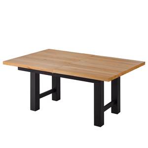 Table Woodha H Hêtre massif / Acier - Hêtre - Largeur : 160 cm - Avec rallonge centrale et plateaux insérés - Noir