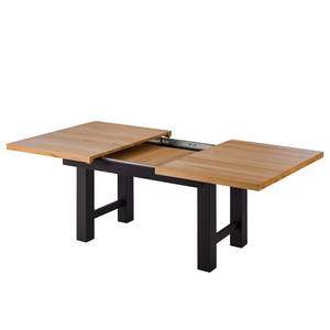 Table Woodha H Hêtre massif / Acier - Hêtre - Largeur : 160 cm - Avec rallonge centrale et plateaux insérés - Noir