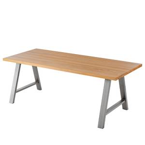 Table Woodha A Hêtre massif / Acier - Hêtre - Largeur : 200 cm - Sans rallonge - Argenté