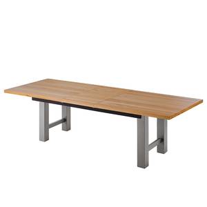 Table Woodha H Hêtre massif / Acier - Hêtre - Largeur : 200 cm - Avec rallonge centrale et plateaux insérés - Argenté
