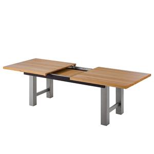 Table Woodha H Hêtre massif / Acier - Hêtre - Largeur : 200 cm - Avec rallonge centrale et plateaux insérés - Argenté