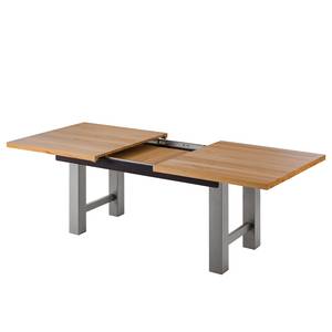 Eettafel Woodha H massief beukenhout/staal - Beuk - Breedte: 180 cm - Met uitschuifbaar middengedeelte en inlegplaten - Zilver
