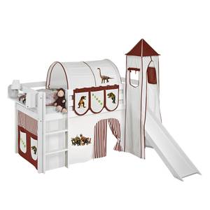 Spielbett JELLE Dinos Braun Beige Kiefer massiv - Dinos Braun-Beige - Mit Rutsche & Turm