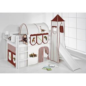 Spielbett JELLE Dinos Braun Beige Kiefer massiv - Dinos Braun-Beige - Mit Rutsche & Turm