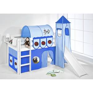 Spielbett JELLE Dragons Blau Kiefer massiv - Dragons Blau - Mit Rutsche & Turm