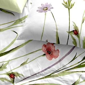 Parure de lit fleurs de printemps Satin - Vert / Blanc - 135 x 200 cm + oreiller 80 x 80 cm