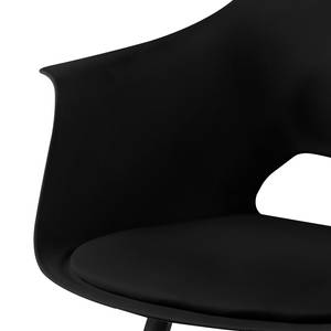 Chaises à accoudoirs Camara (lot de 2) Imitation cuir / Hévéa massif - Noir - Noir