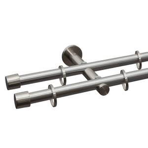 Gardinenstange auf Maß Alto (2-läufig) Eisen / Aluminium - Edelstahl-Optik - Breite: 60 cm