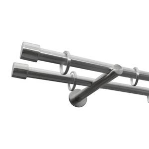 Gardinenstange auf Maß Alto (2-läufig) Eisen / Aluminium - Edelstahl-Optik - Breite: 240 cm