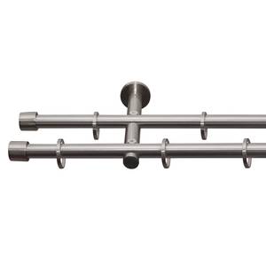 Gardinenstange auf Maß Alto (2-läufig) Eisen / Aluminium - Edelstahl-Optik - Breite: 330 cm