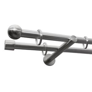 Gardinenstange auf Maß Huli (2-läufig) Eisen / Aluminium - Edelstahl-Optik - Breite: 140 cm