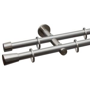 Gardinenstange auf Maß Biron (2-läufig) Eisen / Aluminium - Edelstahl-Optik - Breite: 150 cm