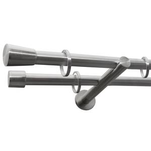Gardinenstange auf Maß Biron (2-läufig) Eisen / Aluminium - Edelstahl-Optik - Breite: 330 cm
