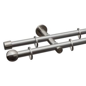 Gardinenstange auf Maß Huli (2-läufig) Eisen / Aluminium - Edelstahl-Optik - Breite: 400 cm