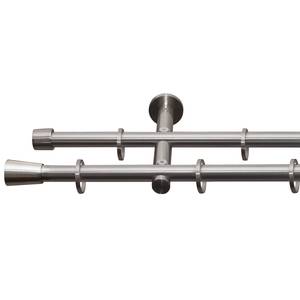 Gardinenstange auf Maß Biron (2-läufig) Eisen / Aluminium - Edelstahl-Optik - Breite: 300 cm