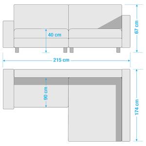 Hoekbank Arimo structuurstof - grijs - Grijs - Ottomaan vooraanzicht rechts - Met hocker