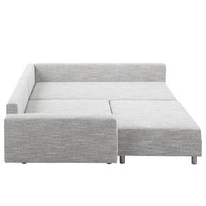 Ecksofa Arimo Strukturstoff - Grau - Grau - Ottomane davorstehend rechts - Mit Hocker