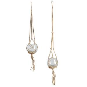 Suspensions plante Ana (lot de 2) Transparent - Verre - Fibres naturelles - 12 x 90 x 12 cm