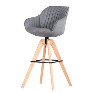 Chaise de bar Ermelo rotatif - Tissu / Chêne massif - Gris