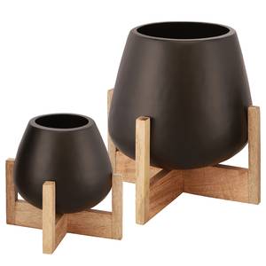 Bloembakken Springwood (2-delig) Zwart - Metaal - Hout - 37 x 34 x 37 cm