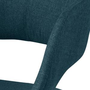Armlehnenstuhl Buggio Webstoff / Gummibaum massiv - Webstoff Cors: Jeansblau - Einzelstuhl