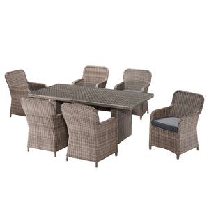 Essgruppe Villebon I (7-teilig) Webstoff / Polyrattan - Anthrazit / Braun