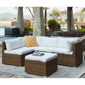 Loungeset Joye (5-teilig) Polyrattan / Webstoff - Beige / Braun