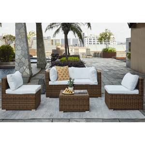 Loungeset Joye II (5-teilig) Polyrattan / Webstoff - Beige / Braun