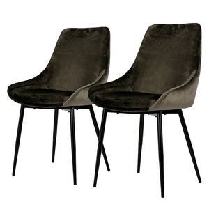 Chaises capitonnées Lex (lot de 2) Velours / Fer - Noir - Gris marron