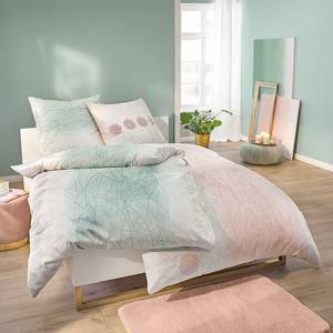 Parure de lit en satin mako Santa Fe Coton - Couleur pastel abricot - 155 x 220 cm + oreiller 80 x 80 cm