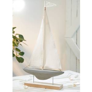 Dekofigur Segelschiff Zement /  Holz - Weiß