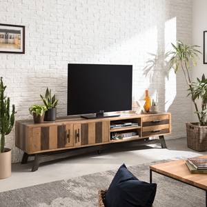 Meuble TV TAMATI 210 cm Pin massif / Fer - Pin / Noir